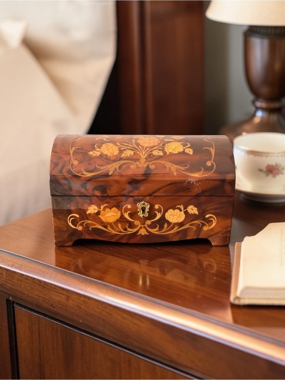 Music Jewelry Box Vintage Italian Inlaid Wooden Box w/ Key – Working Music Box